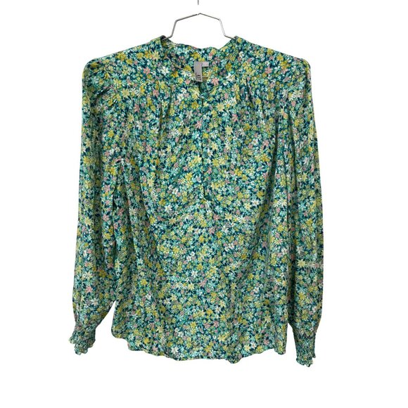 Kut From The Kloth Floral Peasant Top Plus Size 1X Pleated Smocked Blouse Boho - Picture 2 of 8